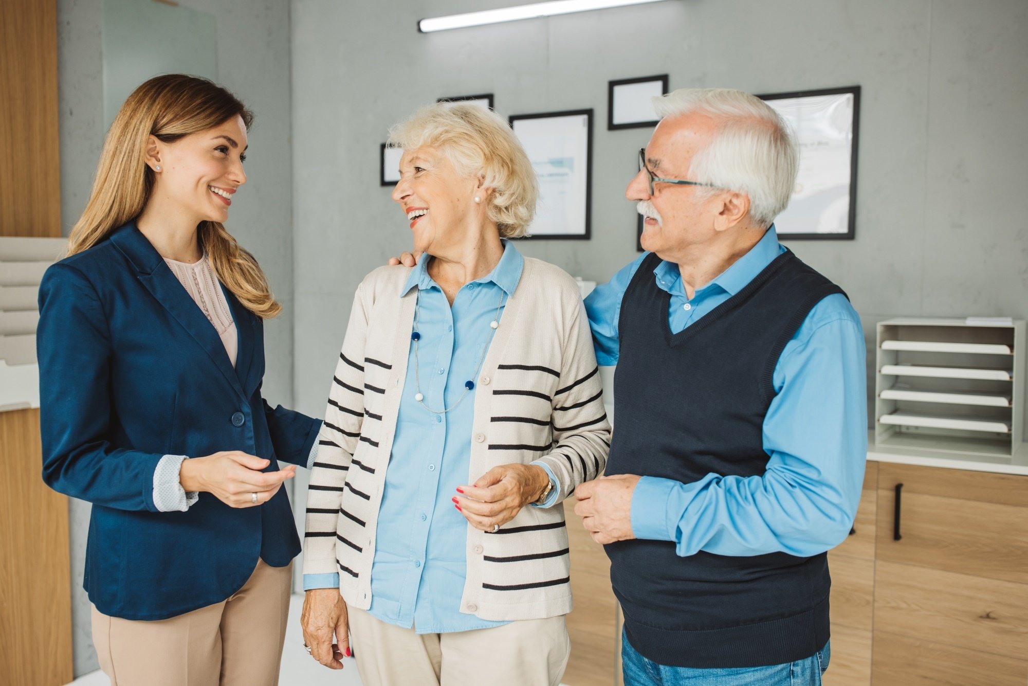 Assisted Living man and woman in lobby